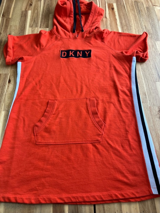 Dkny Dresses & Skirts - DKNY Sport Hooded Sweatshirt Dress Orange Short Sleeve XL